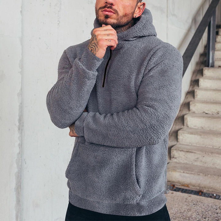 Herren kuscheliger Sherpa-Hoodie mit Kängurutasche und hohem Kragen Drune