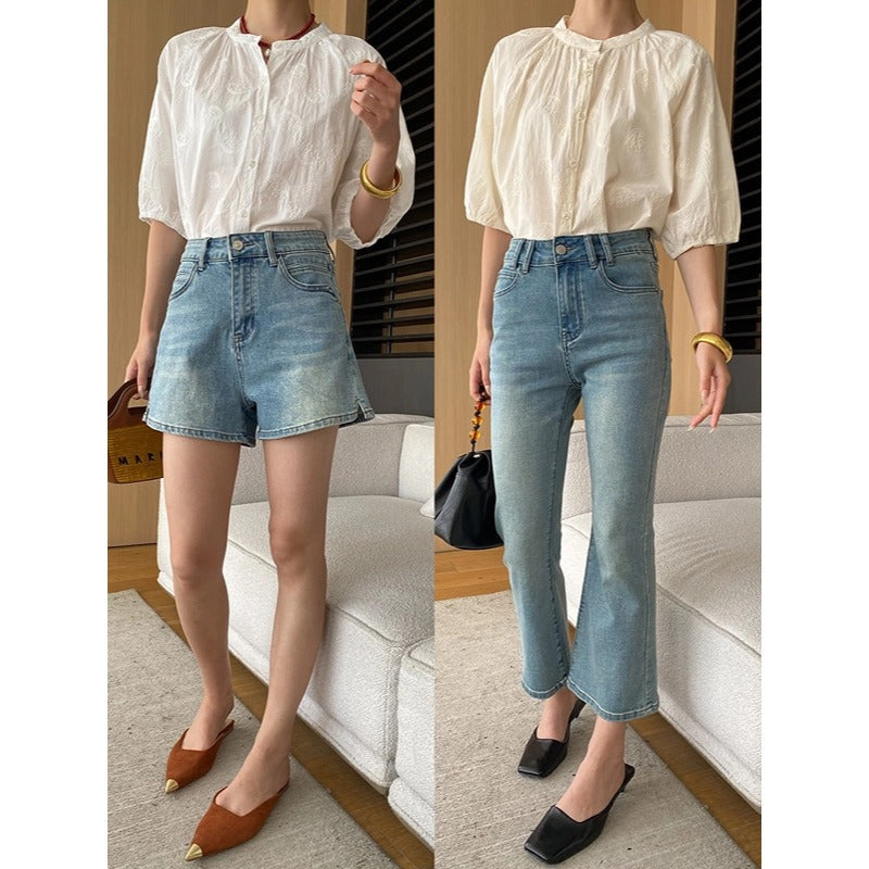 Damen lässige Denim-Shorts mit hohem Bund und weitem Bein Drune