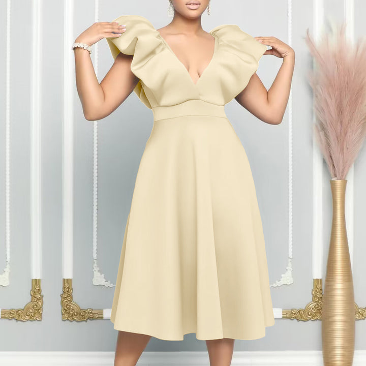 Damen Swing-Kleid mit asymmetrischem Ausschnitt und Rüschendetails Drune