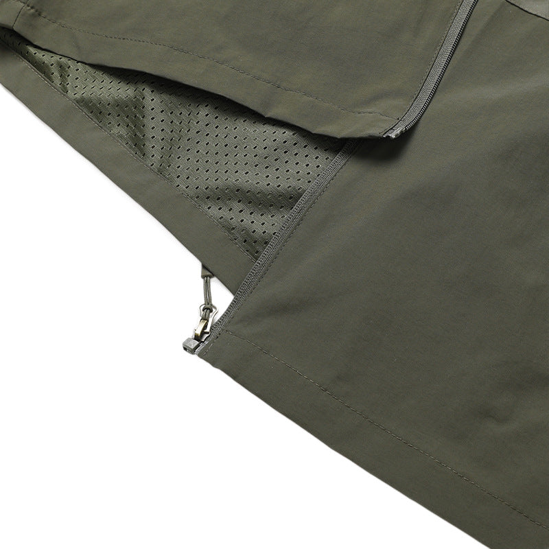 Herren Ultraleichte Allwetter-Outdoorjacke mit Kapuze atmungsaktivem Meshfutter und Reißverschlusstaschen Drune