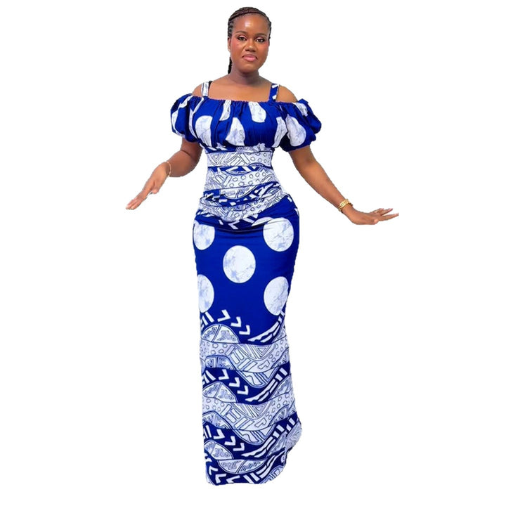 Damen Maxikleid mit voluminösen Puffärmeln und grafischem Muster Drune