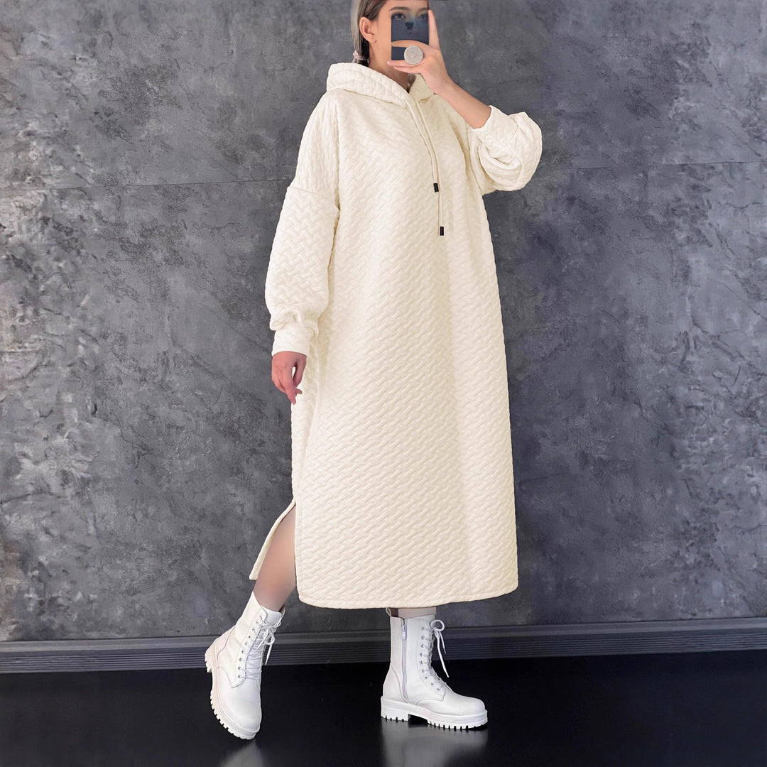 Damen lässiges Sweatshirt-Kleid mit Kapuze und seitlichen Schlitzen Drune
