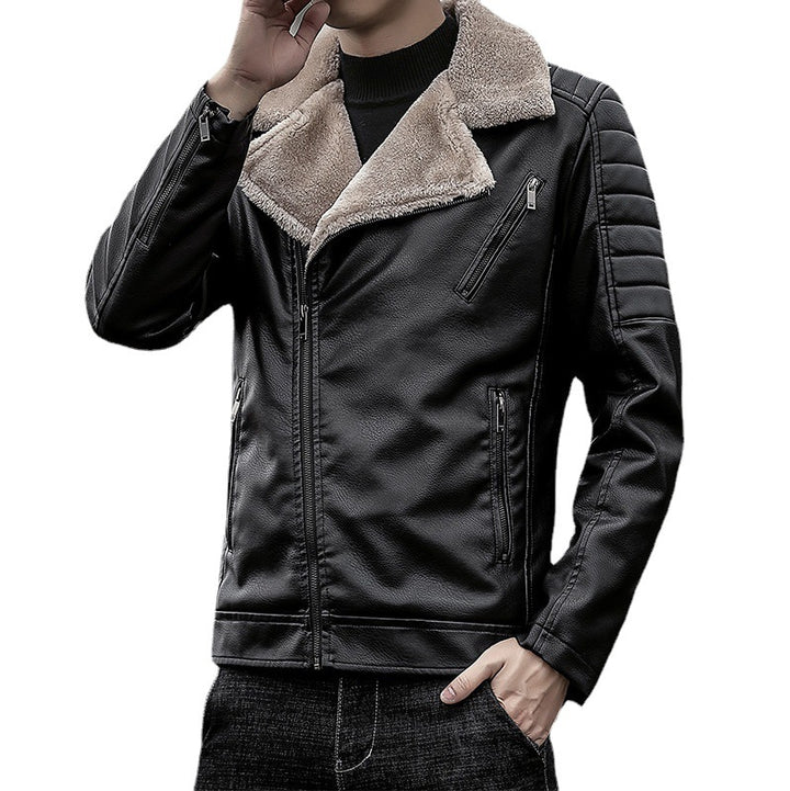 Herren Piloten-Lederjacke mit Teddyfutter, breitem Umlegekragen und gesteppter Ärmeldetail Drune
