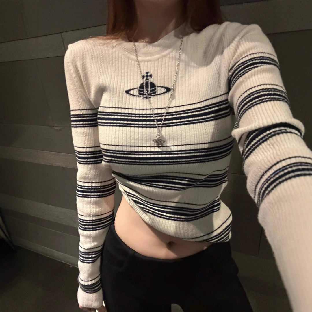 Damen Modischer Rippstrickpullover mit Streifen Drune