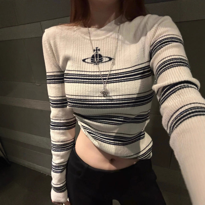 Damen Modischer Rippstrickpullover mit Streifen Drune
