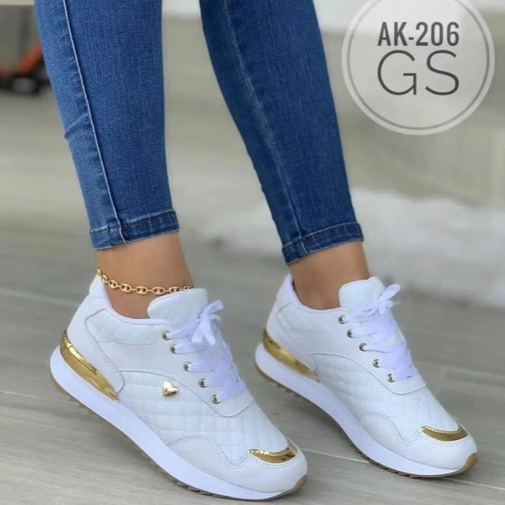 Damen Gepolsterte Sneaker mit Stepp-Optik und goldenen Akzenten Drune
