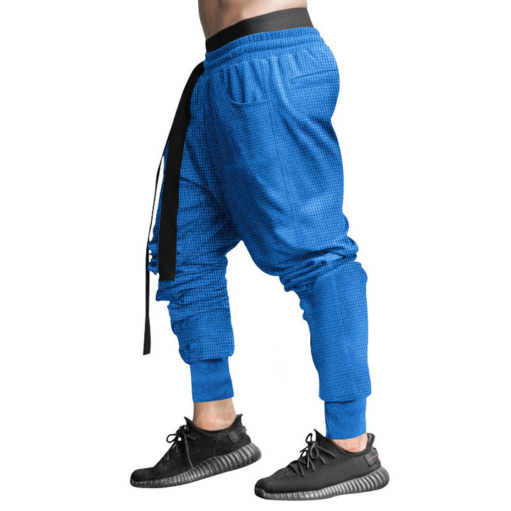 Herren nan Waffelstruktur-Jogginghose mit tiefem Schritt elastischem Komfortbund und konischem Beinabschluss Drune