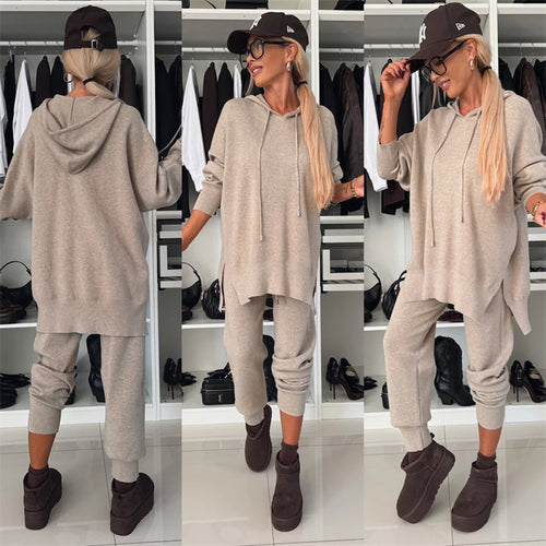 Damen gemütliches Loungewear-Set mit Hoodie und elastischen Hosen Drune