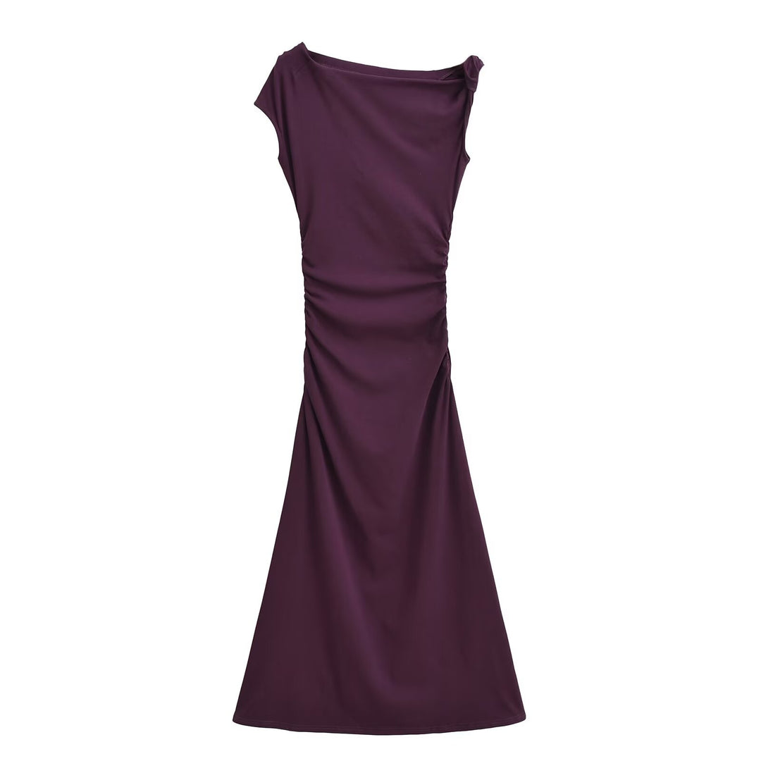 Damen Maxikleid mit asymmetrischem Ausschnitt und raffinierten Rüschendetails Drune