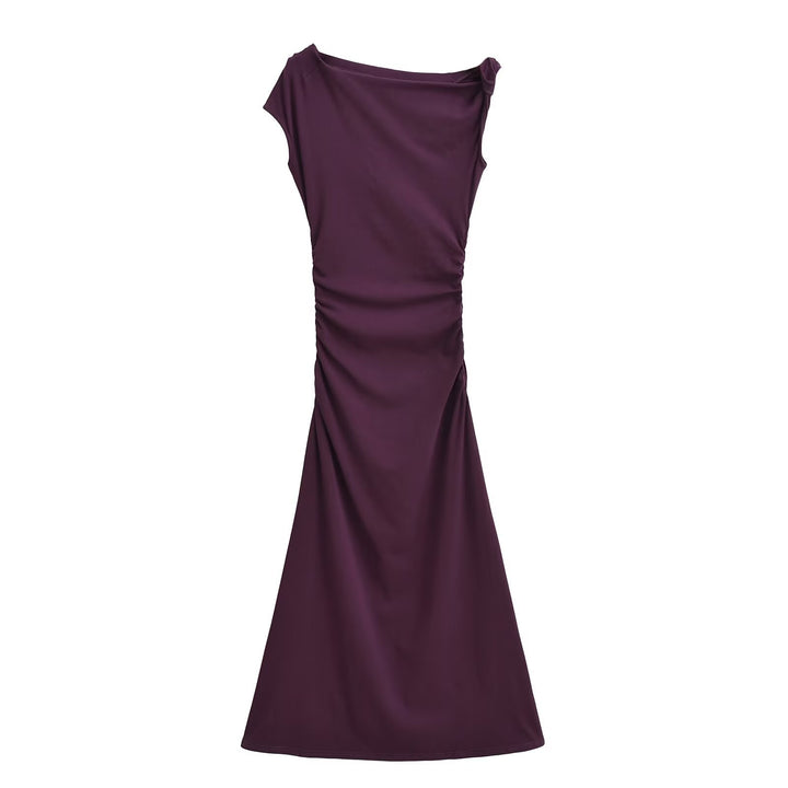 Damen Maxikleid mit asymmetrischem Ausschnitt und raffinierten Rüschendetails Drune