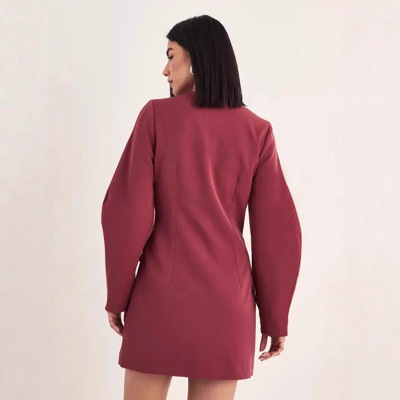 Damen Tailliertes Blazer-Minikleid mit Ballonärmeln und Pattentaschen Drune