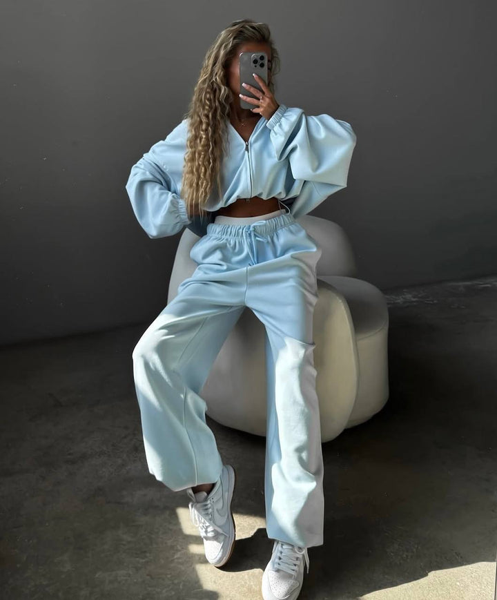 Damen Zip-Hoodie und Relax-Fit Jogginghose aus French-Terry mit elastischem Bund und Kängurutaschen Drune