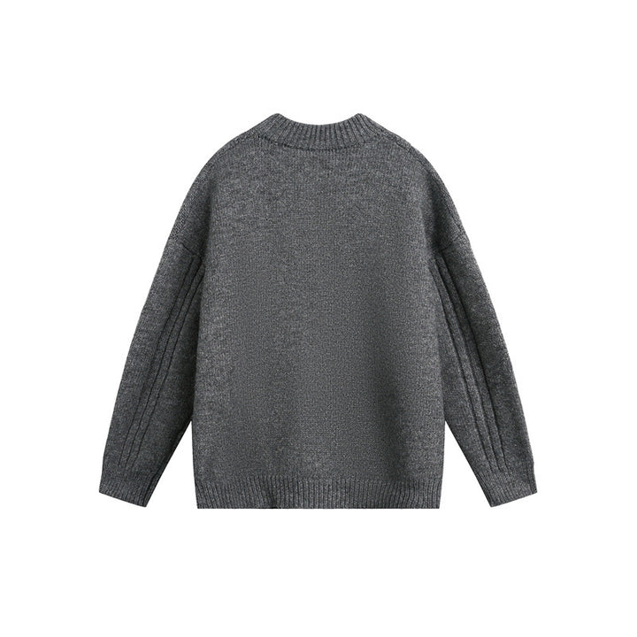 Damen Grobgestrickter Zopf‑Strickpullover mit Henley‑Knopfleiste und Stehkragen Drune