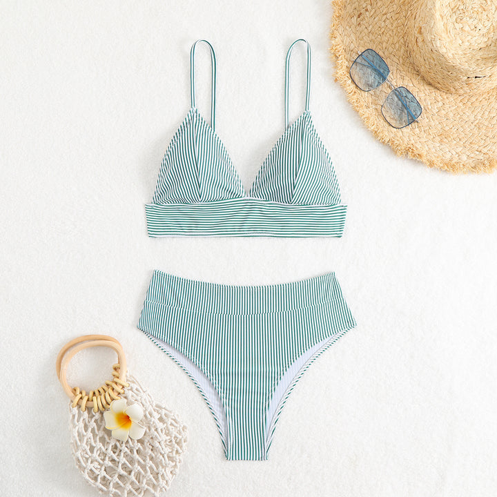 Damen Hochtailliertes Bikini-Set mit feinen Streifen Drune