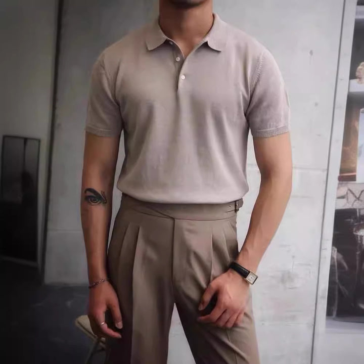 Herren nan Premium-Feinstrick-Poloshirt mit offenem Hemdkragen und dezenter Knopfleiste Drune