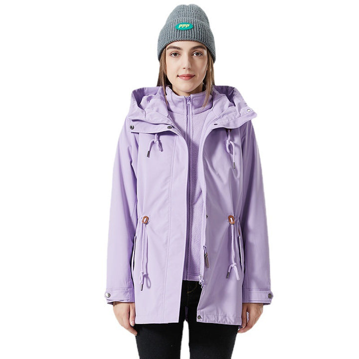 Damen Wasserabweisende taillierte Parka-Jacke mit Kapuze und Kordelzug Drune