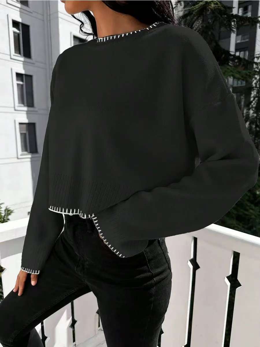 Damen Modischer Pullover mit asymmetrischen Kanten und strukturiertem Design Drune