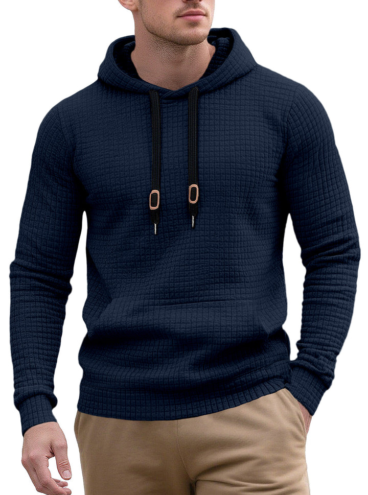 Herren nan schmal geschnittener Stepp-Kapuzenpullover mit feiner Quadratstruktur, Kordelzug und geripptem Saum Drune