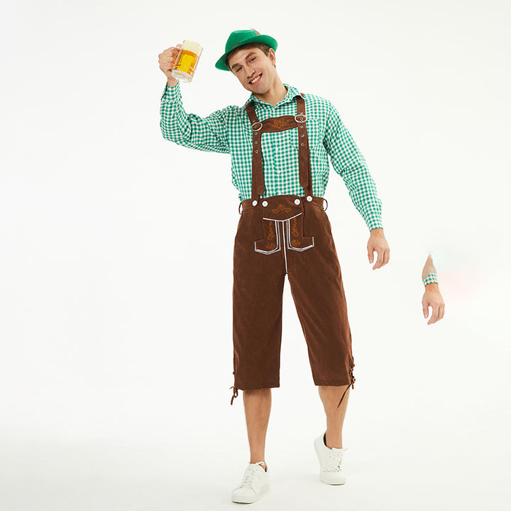 Herren nan knielange Trachtenhose im Vintage-Stil mit verstellbaren Trägern und dekorativer Zierstickerei Drune