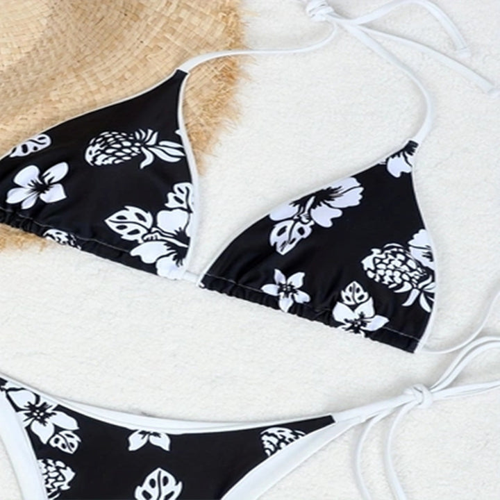 Damen Triangel-Bikini mit floralem Design und verspielten Binde-Trägern Drune