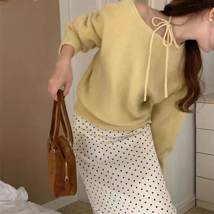 Damen lässiger Pullover mit dekorativem Halsband und weichem Material Drune