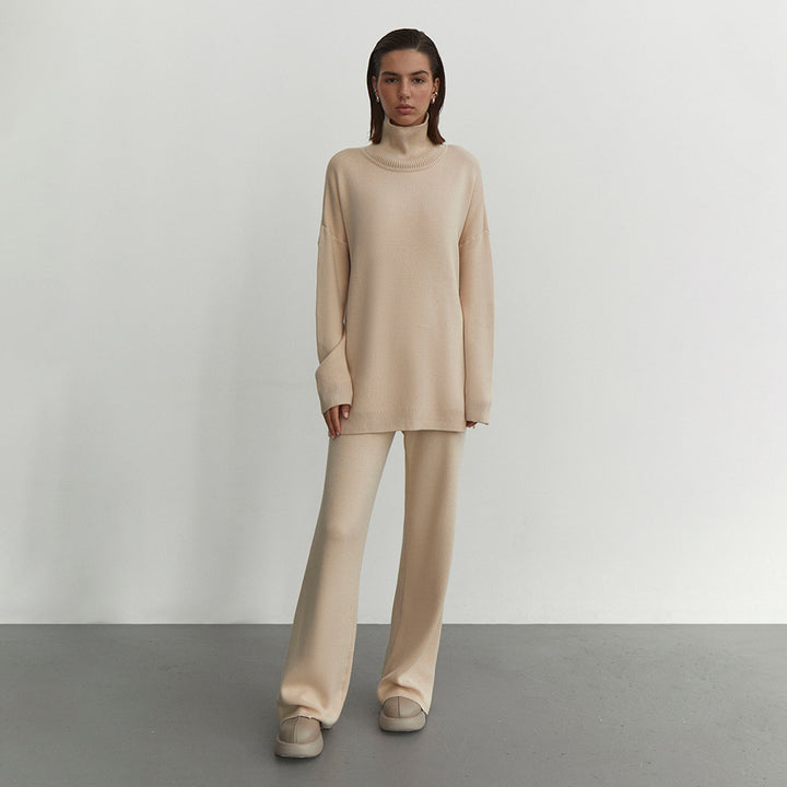 Damen Modisches Strickensemble mit hohem Kragen und weitem Schnitt Drune