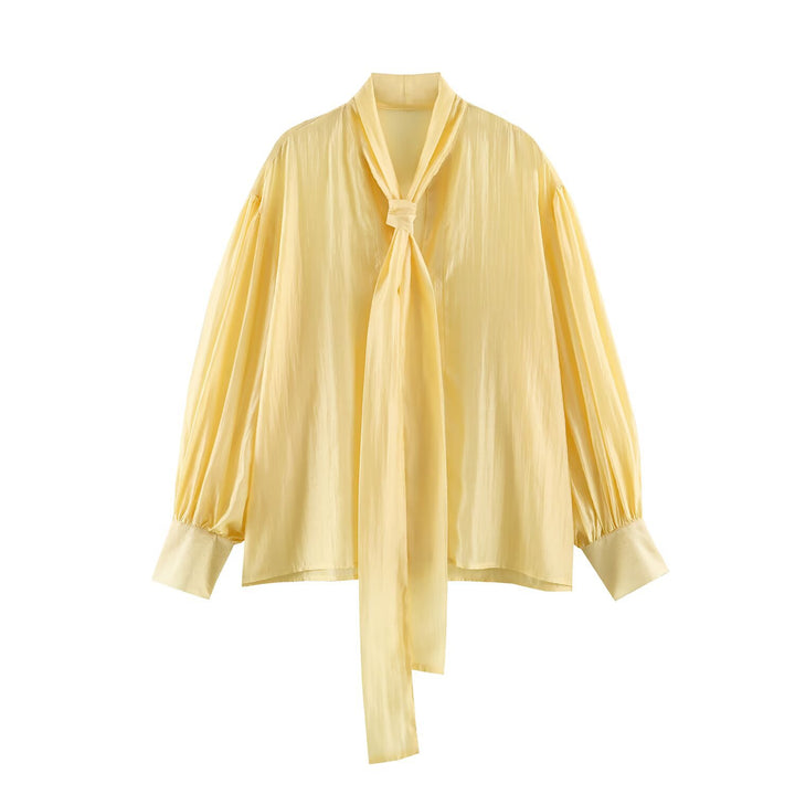 Damen Schluppenbluse mit weitem Oversize-Schnitt, Ballonärmeln und Bindeschal Drune