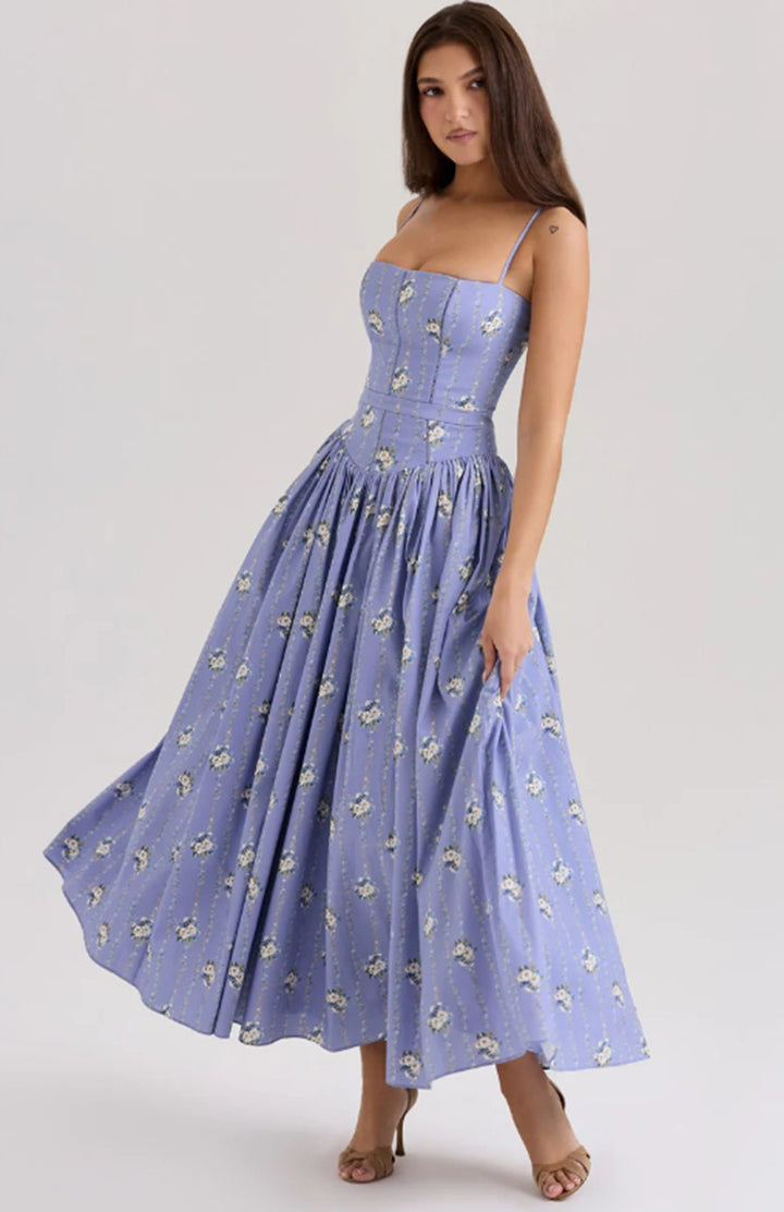 Damen nan tailliertes Korsagenkleid mit Spaghettiträgern und voluminösem Tellerrock Drune