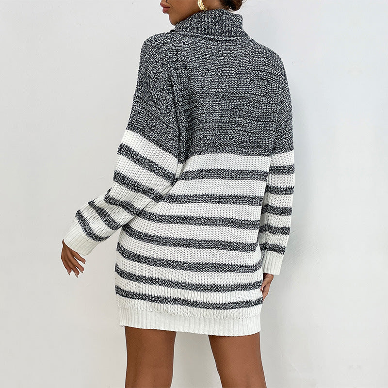 Damen Kurzes Strickkleid im Maritim-Look mit Rollkragen, Rippenbündchen und lässiger Oversize-Silhouette Drune