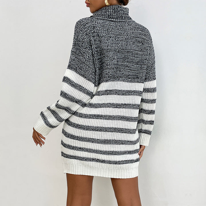 Damen Kurzes Strickkleid im Maritim-Look mit Rollkragen, Rippenbündchen und lässiger Oversize-Silhouette Drune
