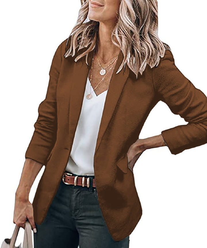 Damen Lockerer Offener Blazer mit dreiviertelärmeln und Eingrifftaschen Drune