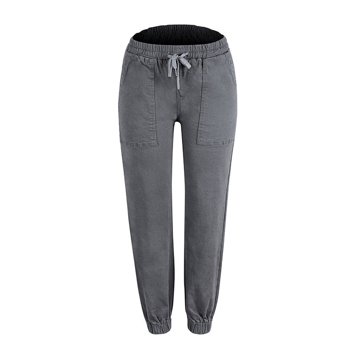 Damen Denim-Joggerhose mit Cargo-Taschen und elastischem Tunnelzugbund Drune
