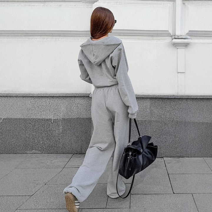 Damen Bequemes Sportanzug Set mit Kapuzenjacke und weiten Hosen Drune