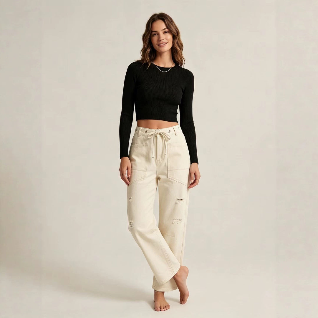 Damen nan oversized Strickpullover mit Rundhalsausschnitt und entspannter Silhouette Drune