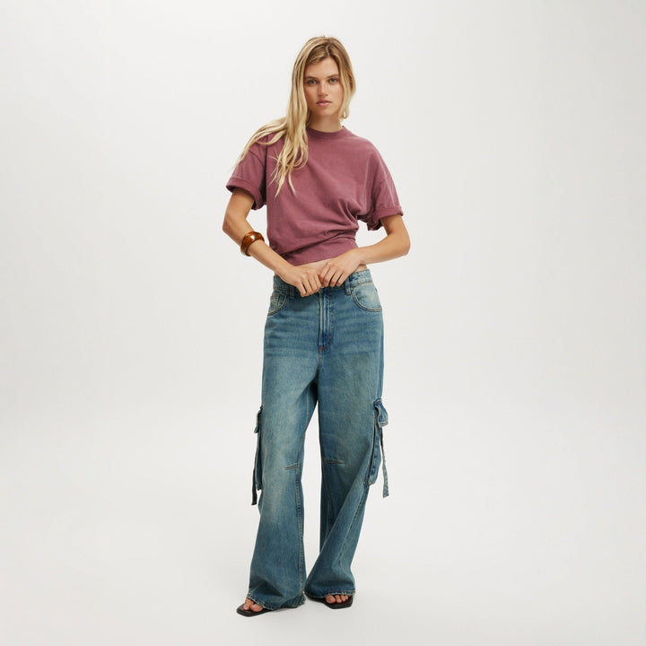 Damen lässige Cargo-Jeans im weiten Schnitt mit praktischen Taschen Drune