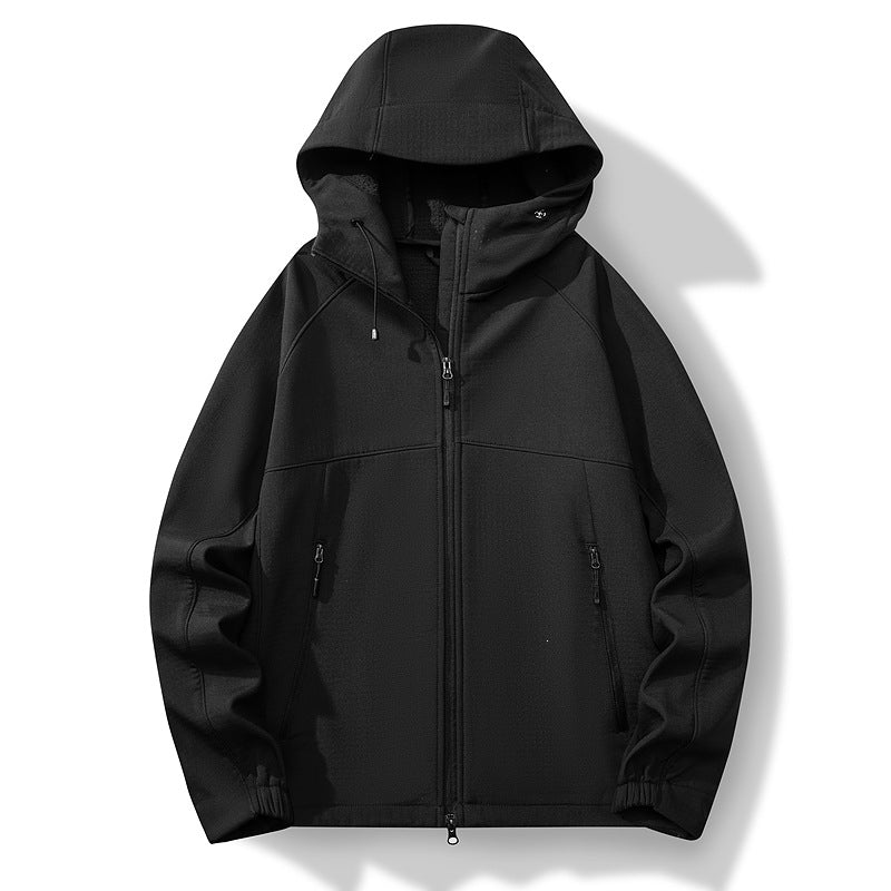 Herren Atmungsaktive Softshell-Hybridjacke mit Kapuze, Fleece-Innenfutter und Zwei-Wege-Reißverschluss Drune