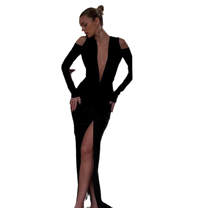 Damen Elegantes Wickelkleid mit tiefem V-Ausschnitt und schmalem Schnitt Drune