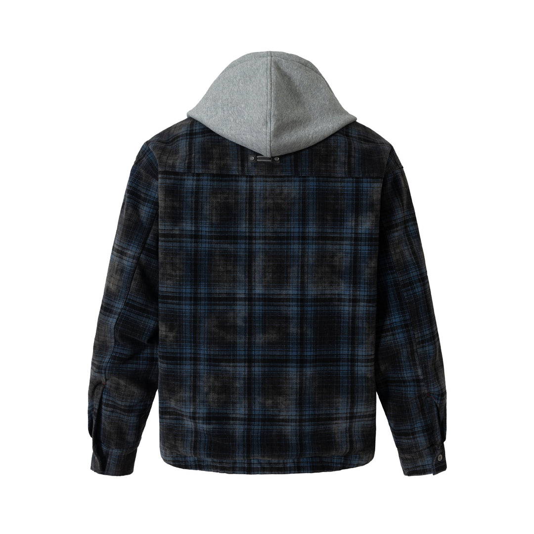 Herren karierte Layer‑Hemdjacke mit integrierter Kapuzen‑Innenjacke Drune
