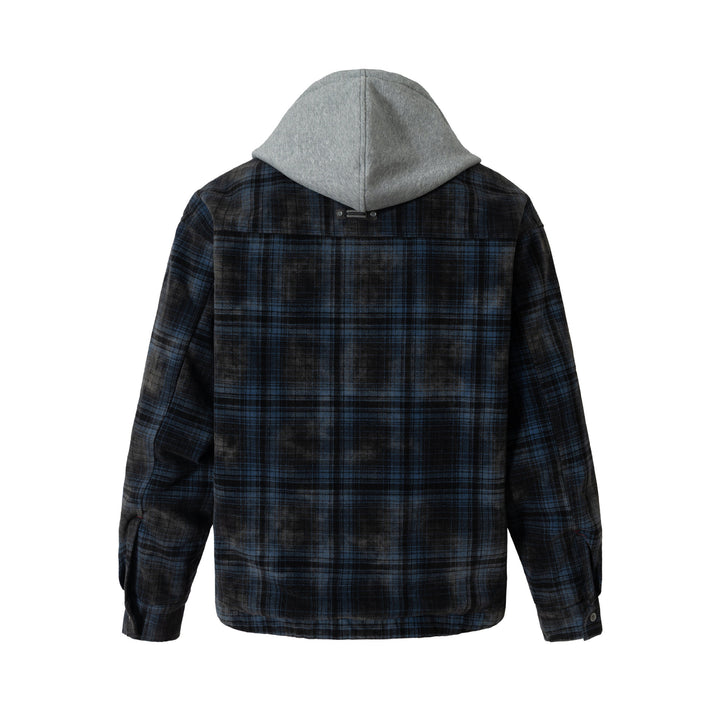 Herren karierte Layer‑Hemdjacke mit integrierter Kapuzen‑Innenjacke Drune