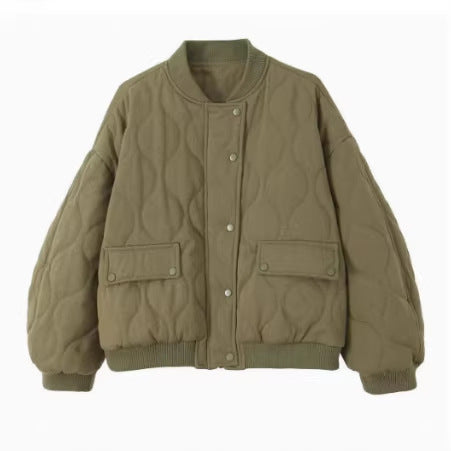Damen 80+ gesteppte Oversize‑Blousonjacke mit Rundkragen und Druckknopf Drune