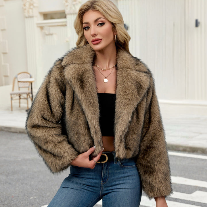 Damen Flauschige Kunstpelzjacke mit elegantem Revers Drune