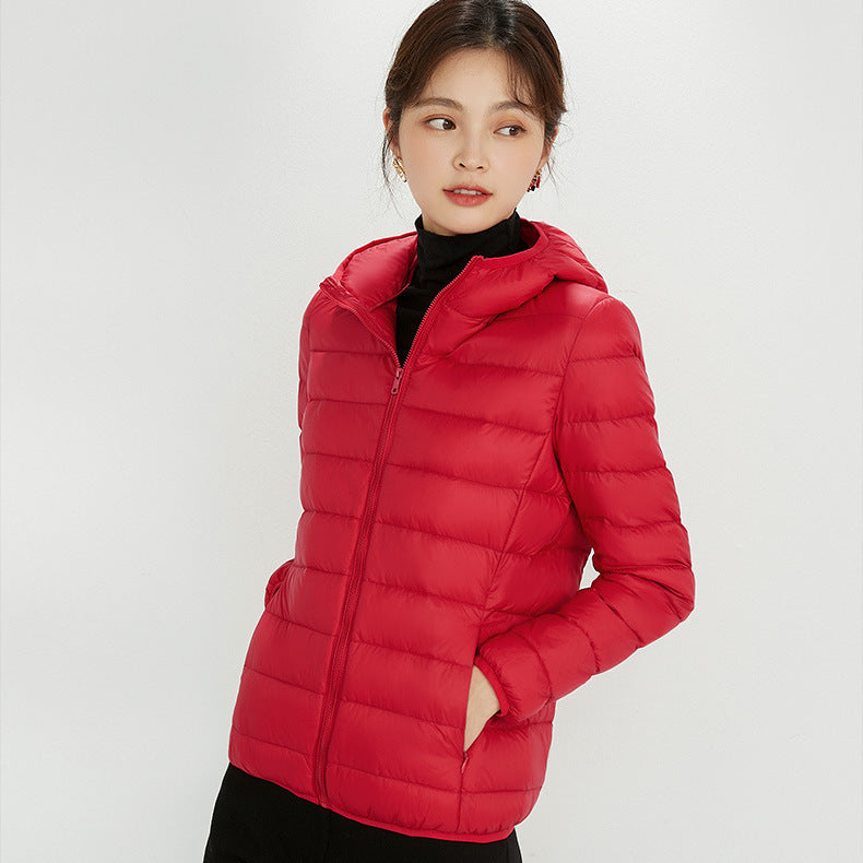 Damen Ultraleichte gesteppte Kapuzenjacke mit ultraflacher Thermowatte Drune