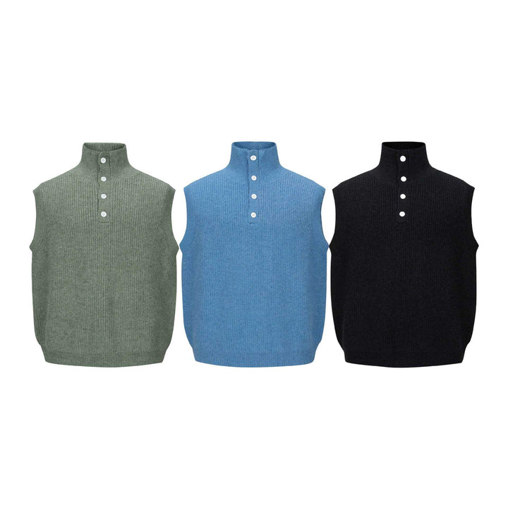 Unisex Grobgestrickte Weste mit Polokragen und Halbknopfleiste Drune