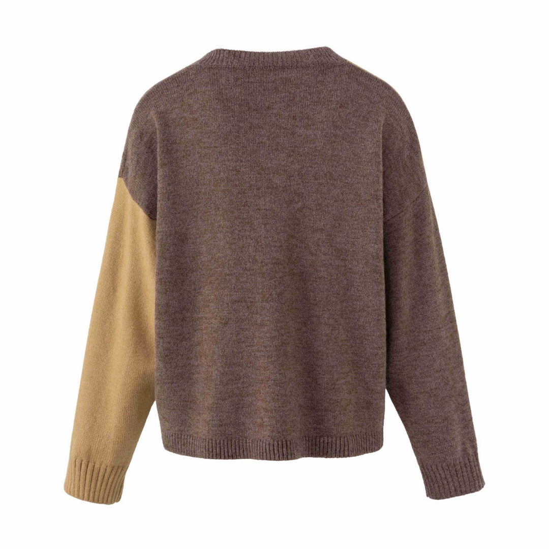 Damen Strickcardigan im Patchwork‑Look mit Zopfmuster und Rundhalsausschnitt Drune