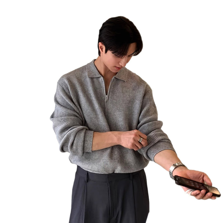 Herren Modisches Strickpullover mit Stehkragen und Reißverschluss Drune