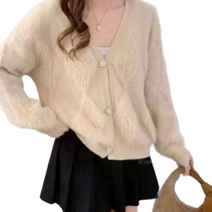 Damen Flauschige Strickjacke mit Knopfdetails Drune