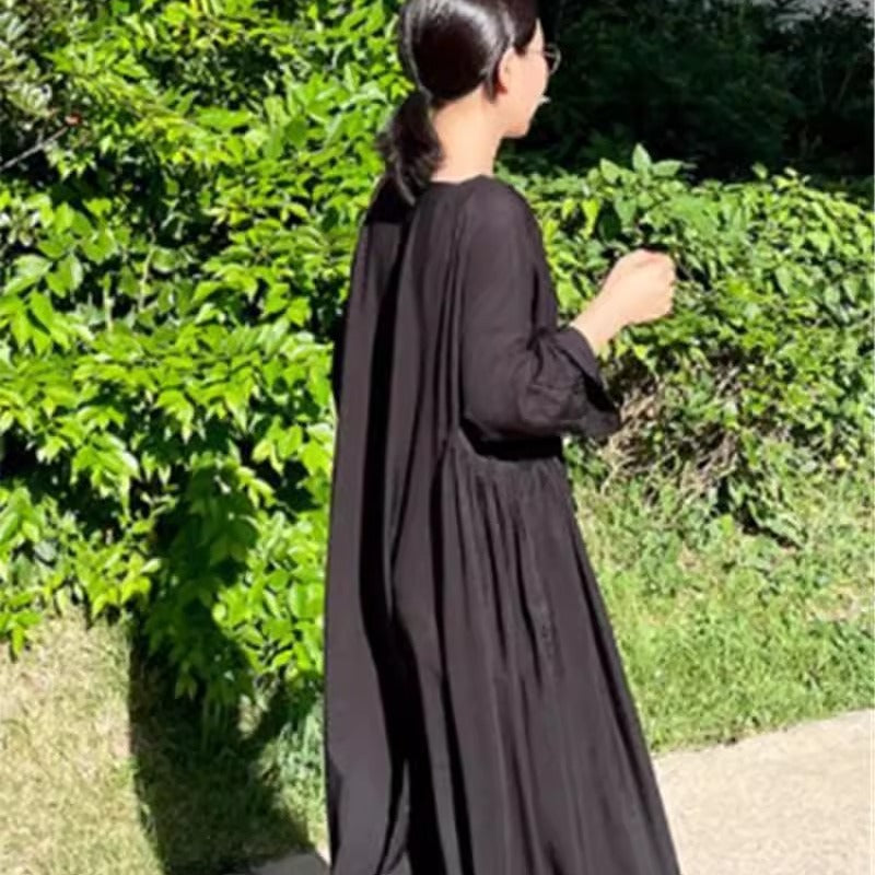 Damen Langes Smock‑Maxikleid mit tiefer Taillennaht und weitem Glockenrock Drune