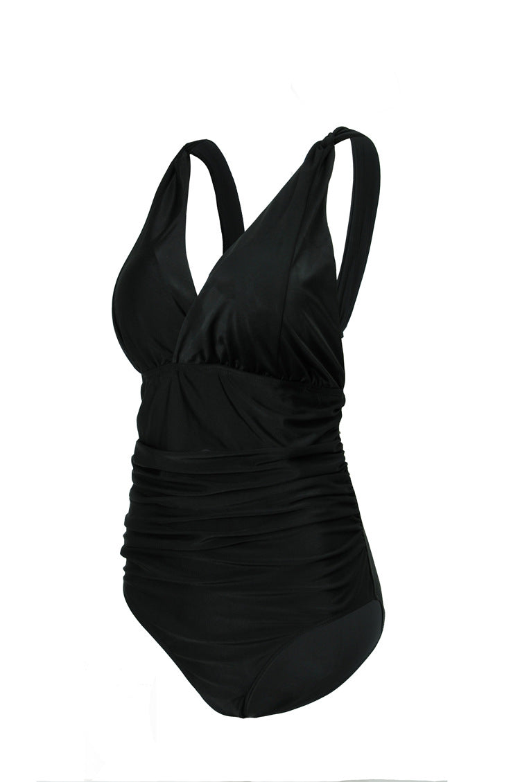 Damen Eleganter Einteiler Badeanzug mit Wickeloptik und Raffung Drune