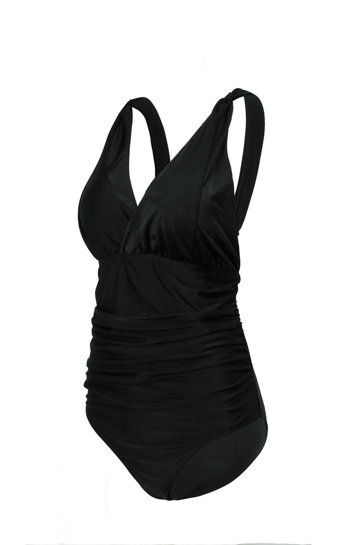 Damen Eleganter Einteiler Badeanzug mit Wickeloptik und Raffung Drune
