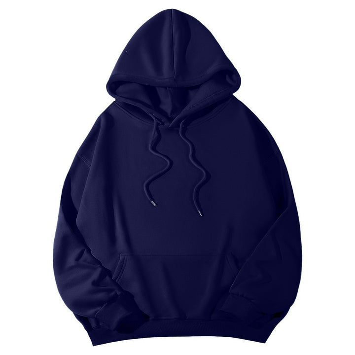 Unisex minimalistischer Kapuzenpullover mit verlängertem Rücken und Kängurutasche Drune